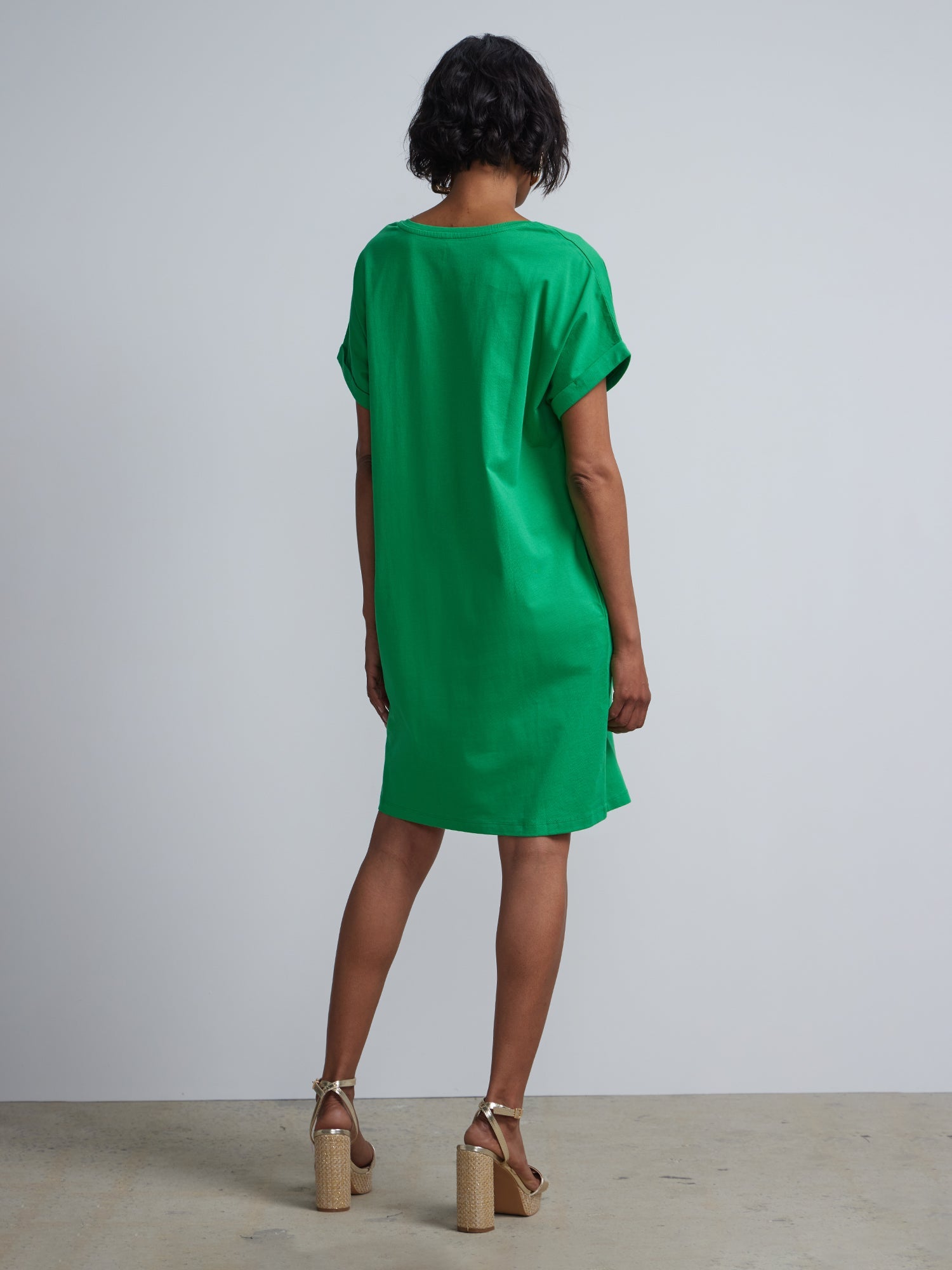 Ladies Side Pocket V-Neck Long T-shirt Shift Dress