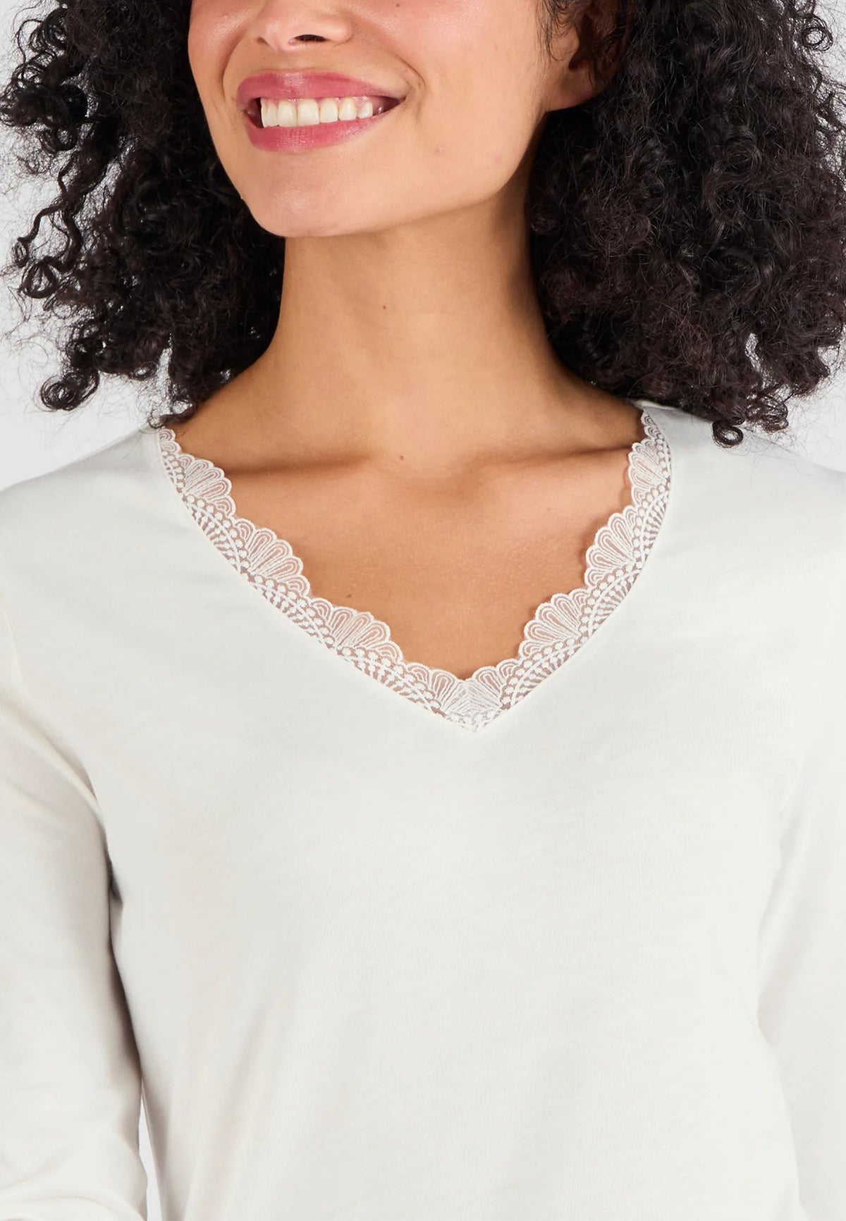 Women’s Thermal Long Sleeve Lace Trim V-Neck T-Shirt