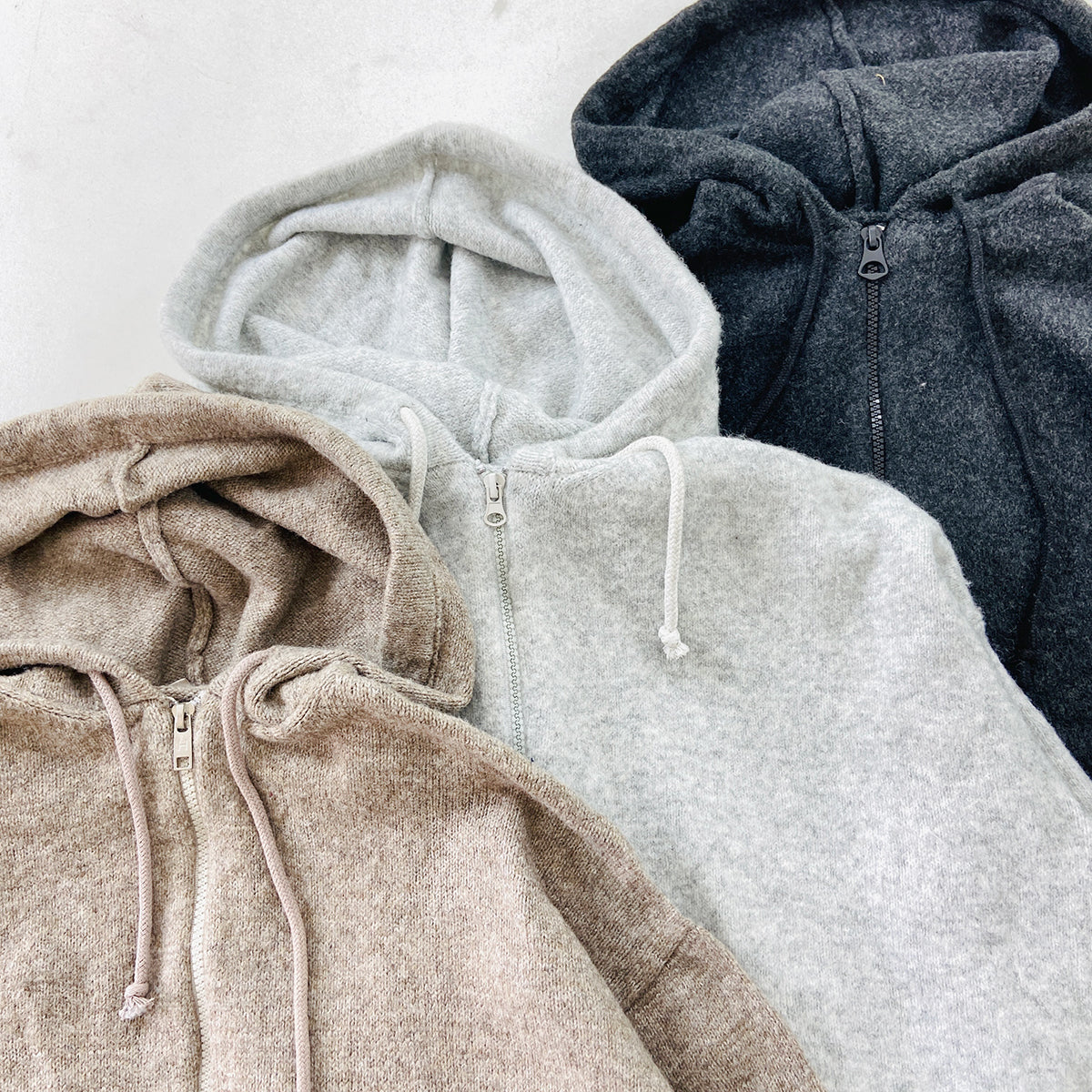 Womens Wool Blend Zip-Up Hoodie with Pockets