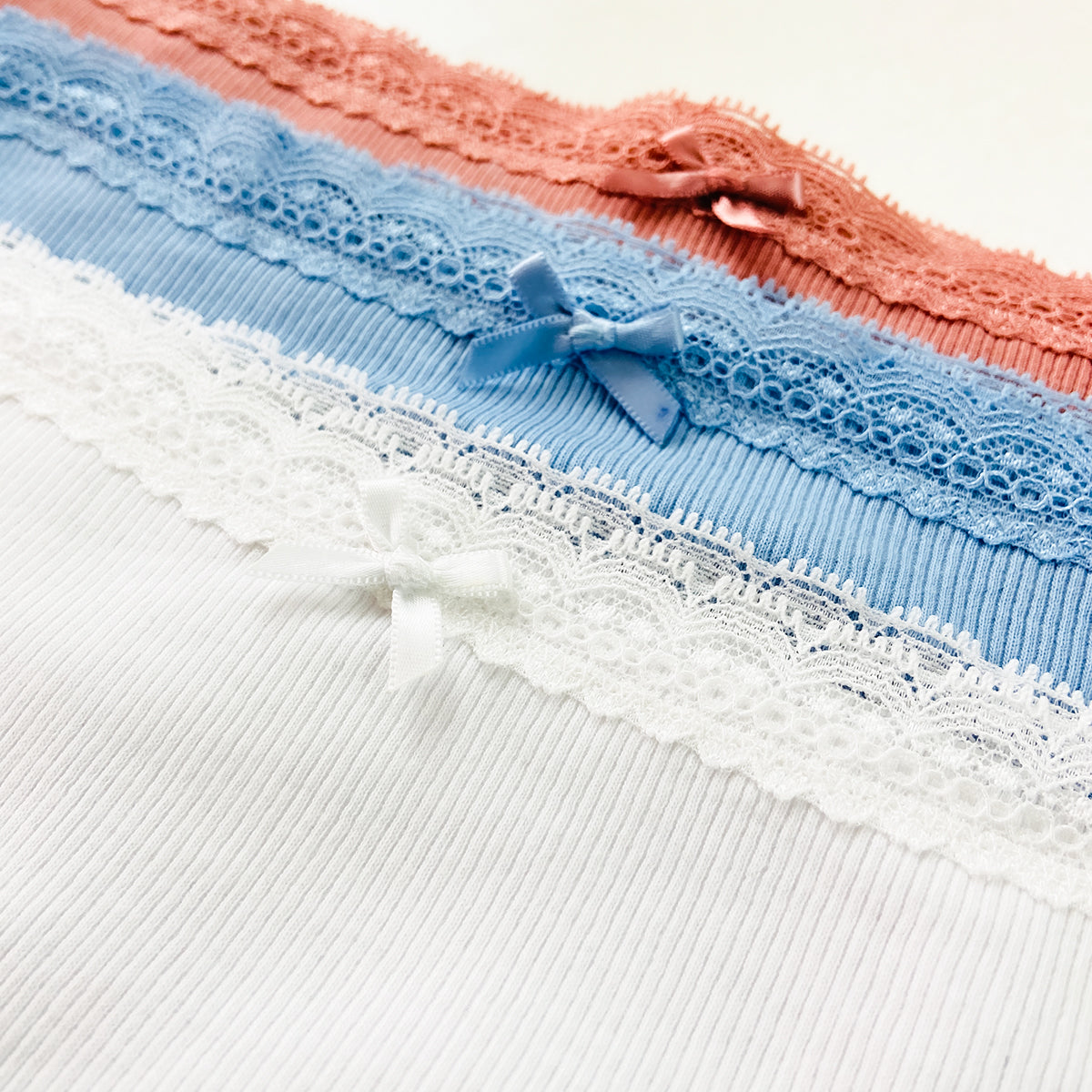 Pack of 4 Womens Ribbed Cotton Lace Waist Hipster Panty