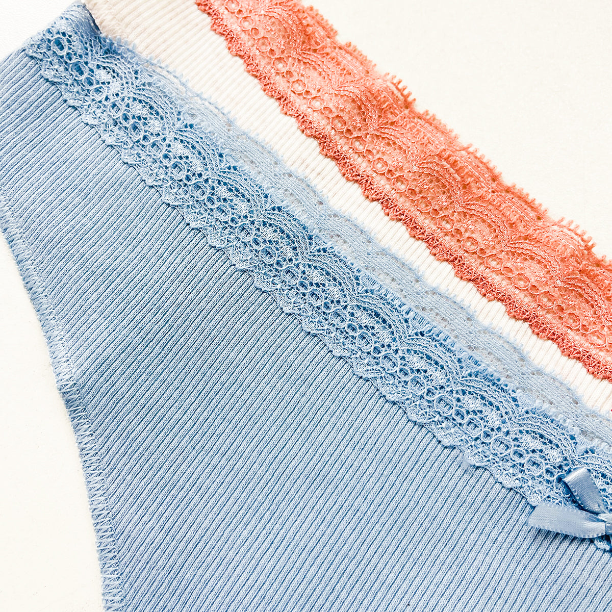 Pack of 5 Womens Ribbed Cotton Lace Thong Panty