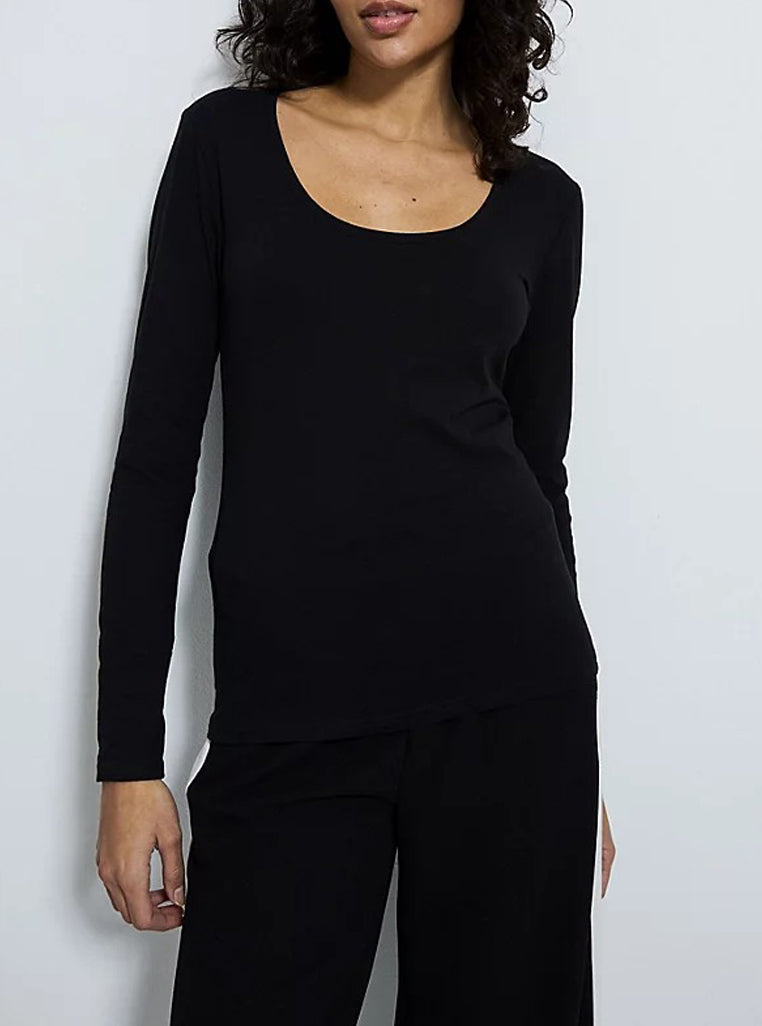 Womens Scoop Neck Long Sleeve Cotton Jersey T-Shirt