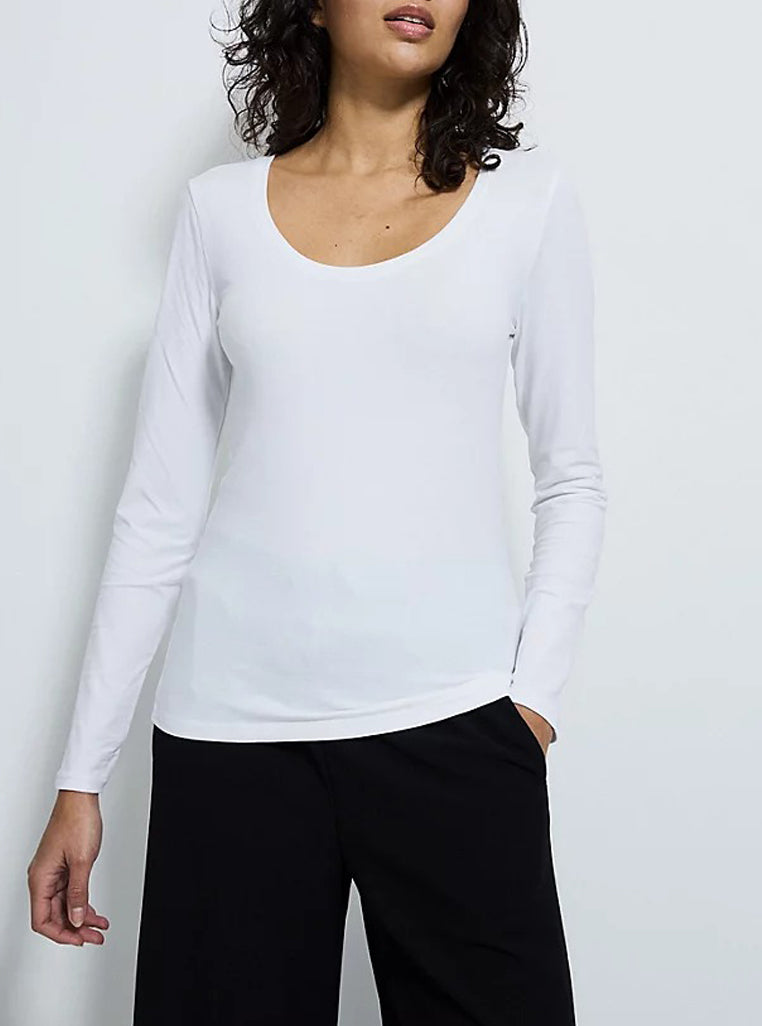 Womens Scoop Neck Long Sleeve Cotton Jersey T-Shirt