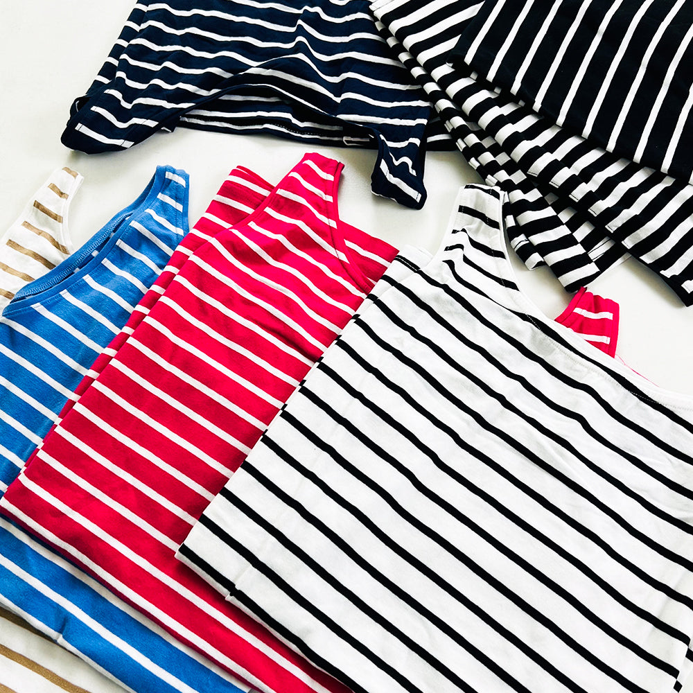 Womens Cotton Stretch Round Neck Striped Tank Top