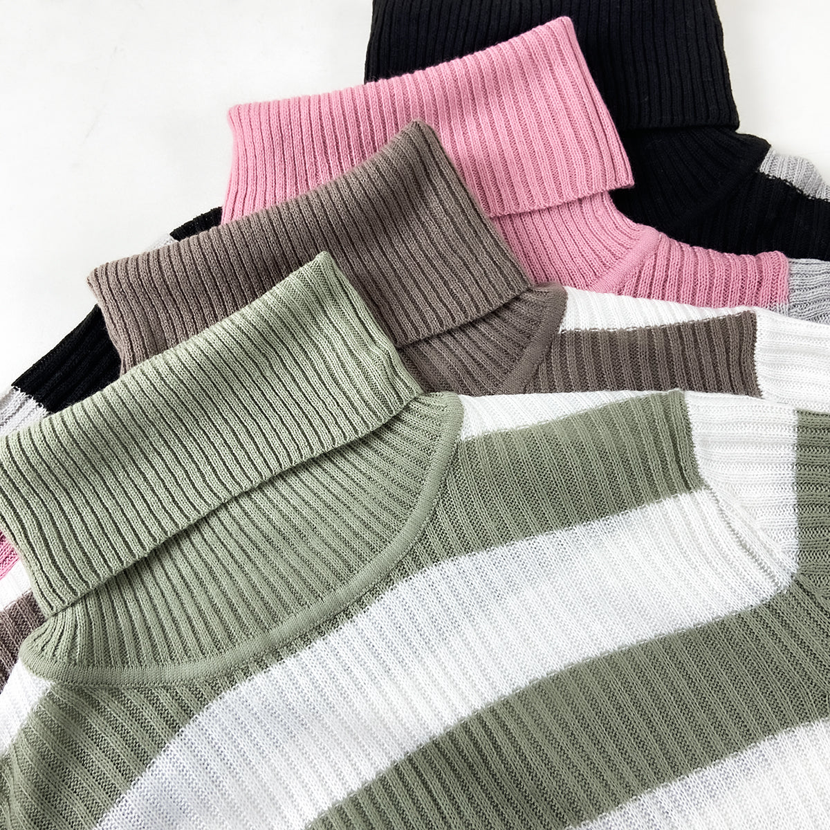 Womens Ribbed Striped Soft Knit Turtleneck Sweater
