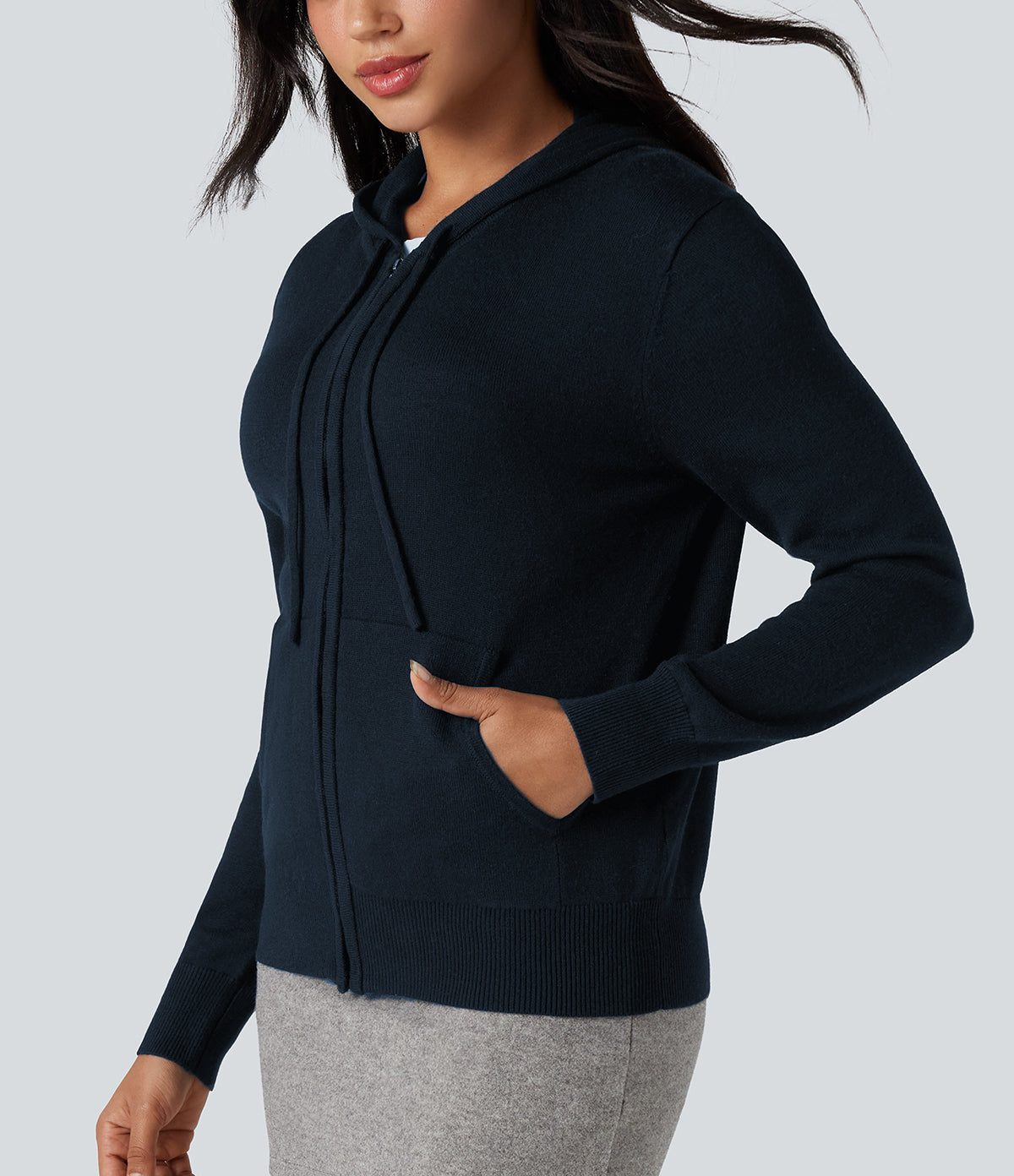 Womens Soft Knit Zip-Up Full Sleeve Sweater Hoodie with Pockets