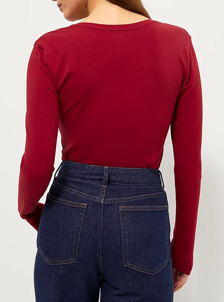 Womens Scoop Neck Long Sleeve Cotton Jersey T-Shirt