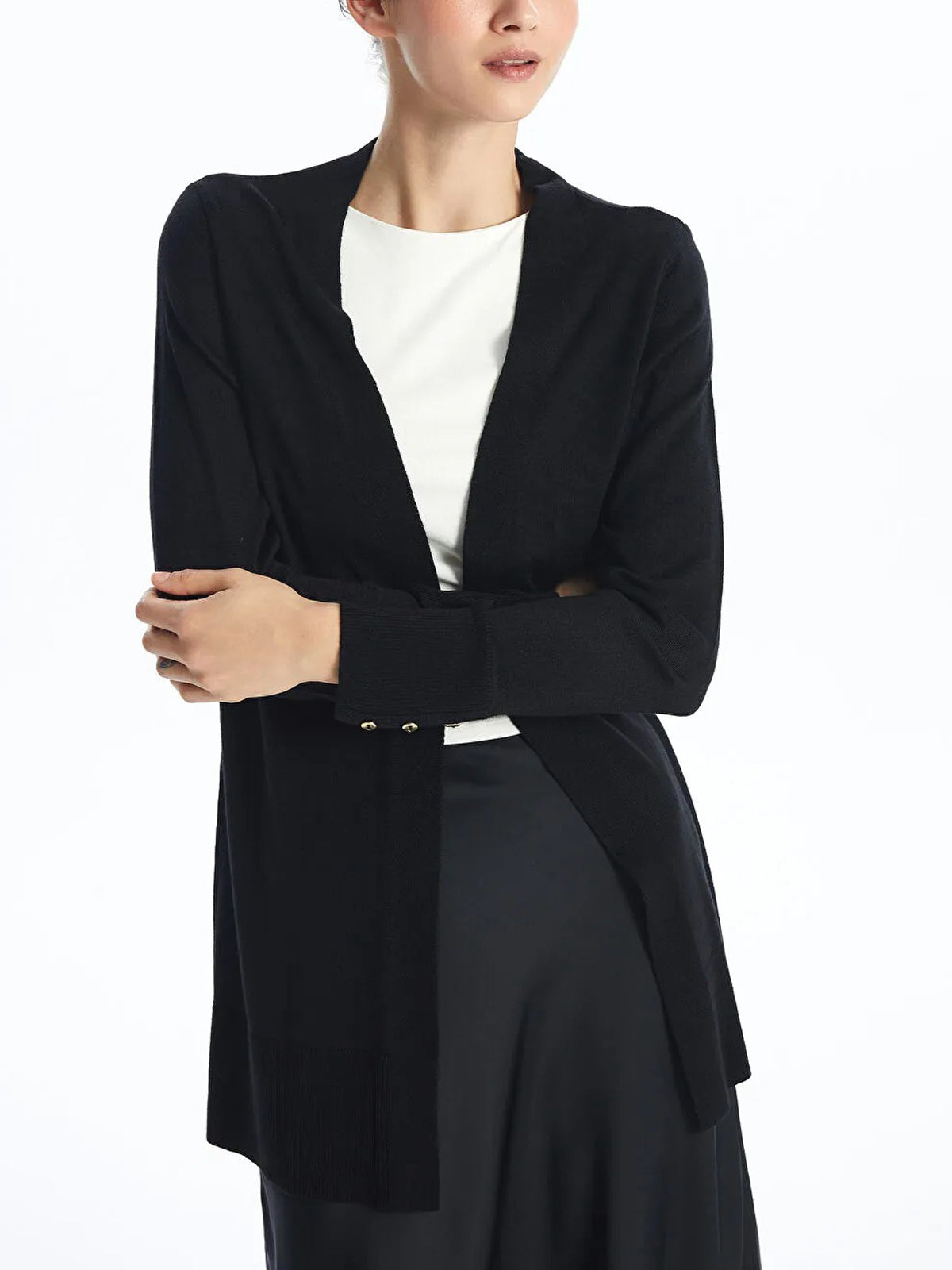 Womens Shawl Collar Tricot Midi Length Cardigan