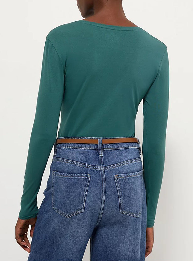 Womens Scoop Neck Long Sleeve Cotton Jersey T-Shirt