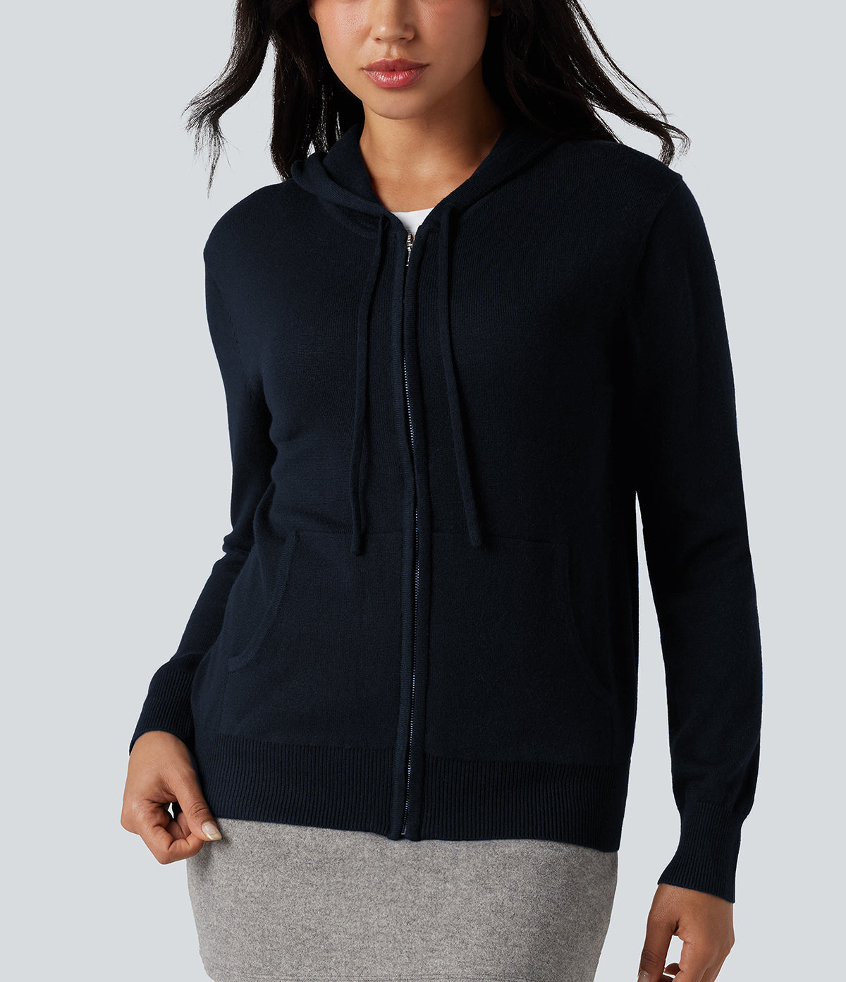 Womens Soft Knit Zip-Up Full Sleeve Sweater Hoodie with Pockets