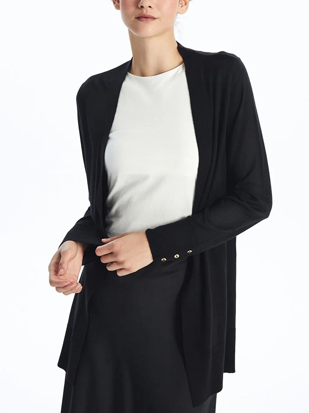 Womens Shawl Collar Tricot Midi Length Cardigan