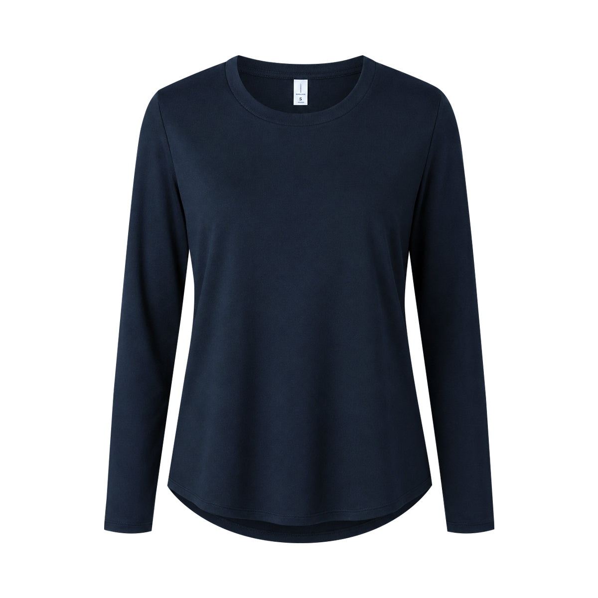 Womens Long Sleeve Round Neck Ribbed Neckline Cotton T Shirt