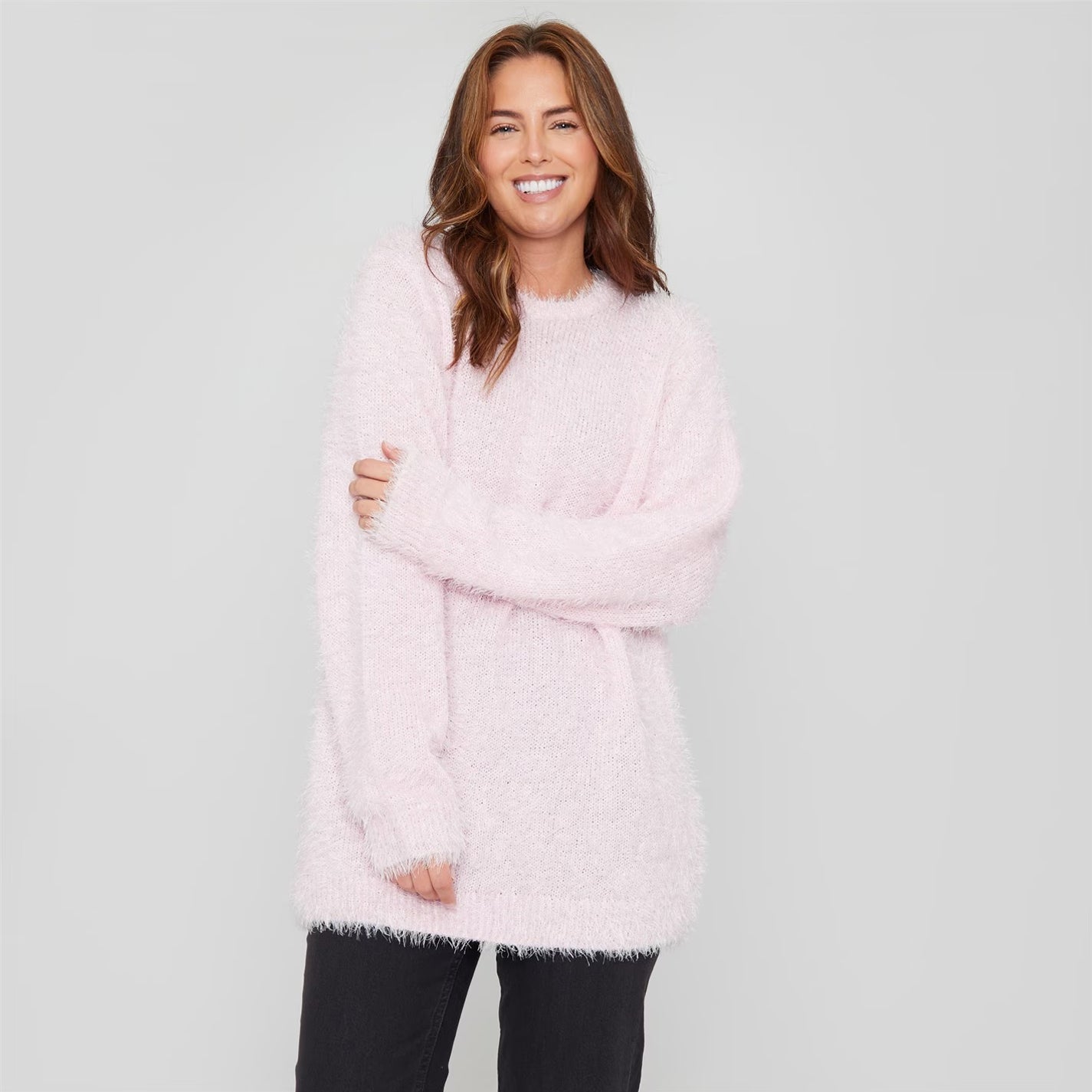 Womens Long Sleeve Round Neck Fluffy Jumper