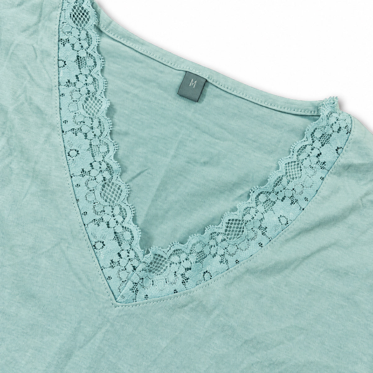 Women's Long Sleeves Cotton Lace-Trim V-Neck T-Shirt