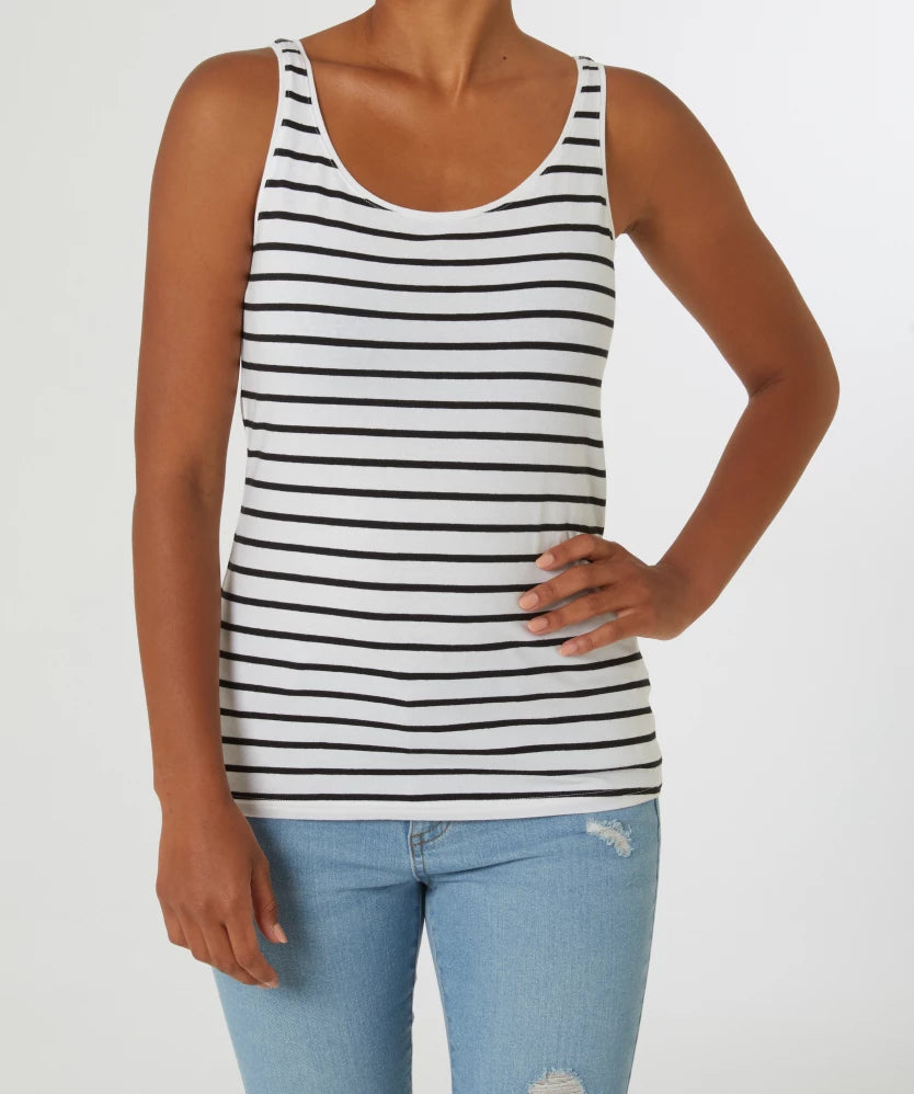 Womens Cotton Stretch Round Neck Striped Tank Top