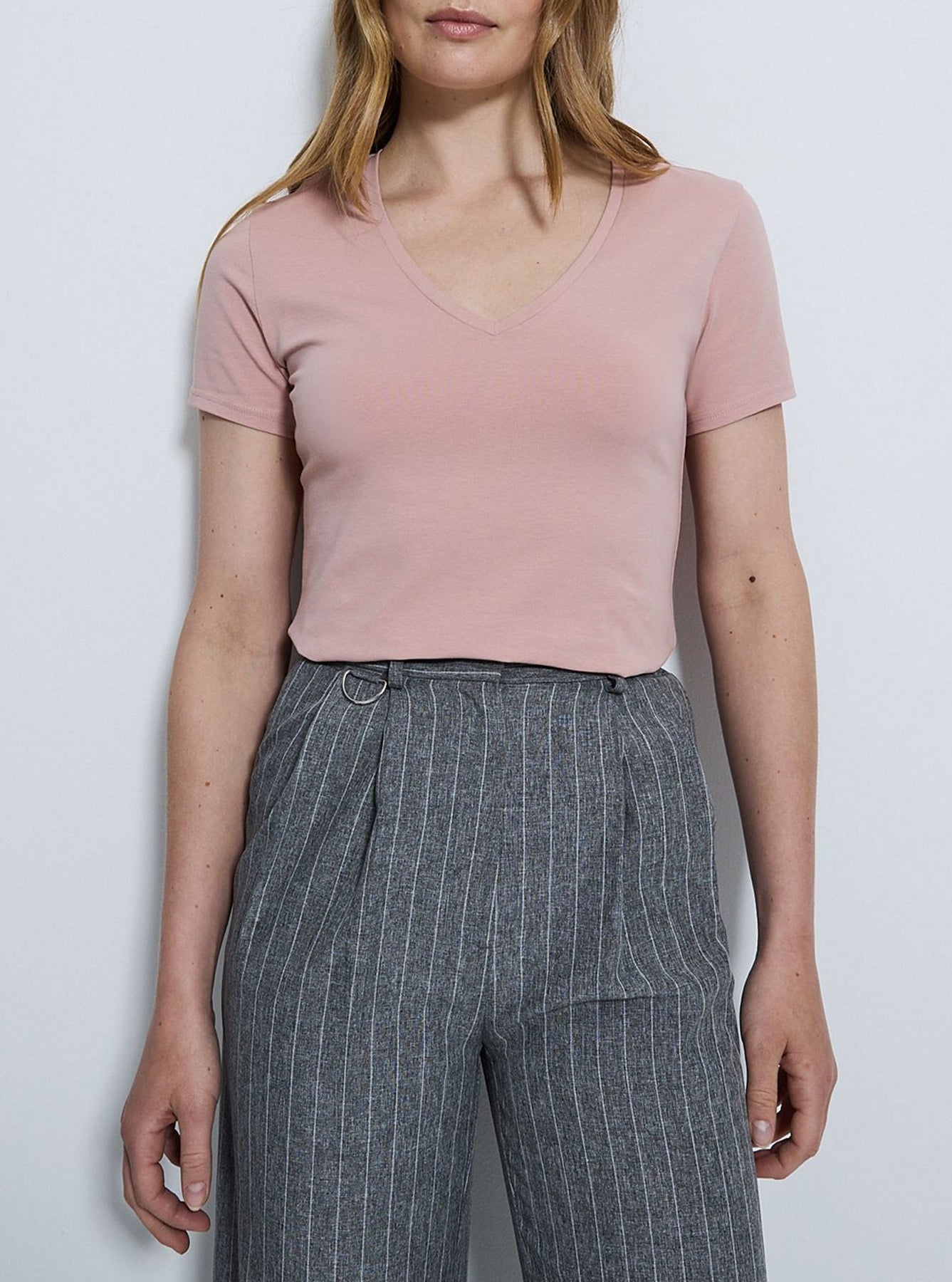 Womens V-Neck Short Sleeve Cotton Jersey T-Shirt