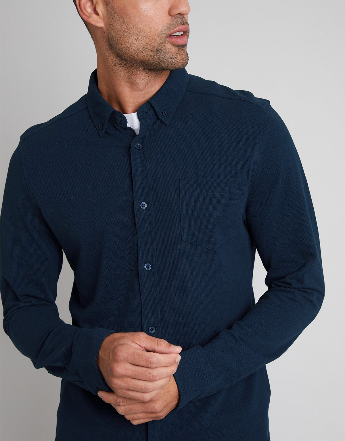 Mens Long Sleeve Button-Down Casual Smart Fit Pocket Shirt
