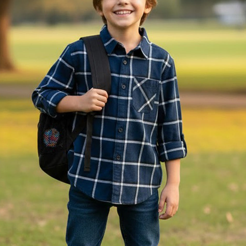 Kids Unisex Check Flannel Shirt with Chest Pocket