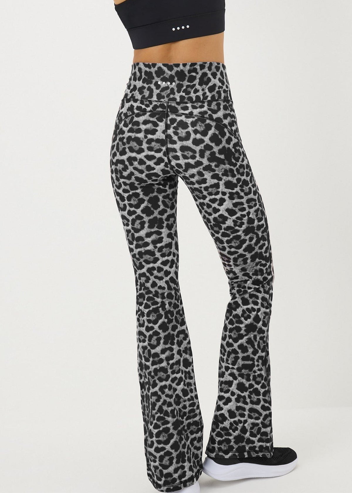 Womens Grey Leopard Print Stretch Flare Yoga Leggings