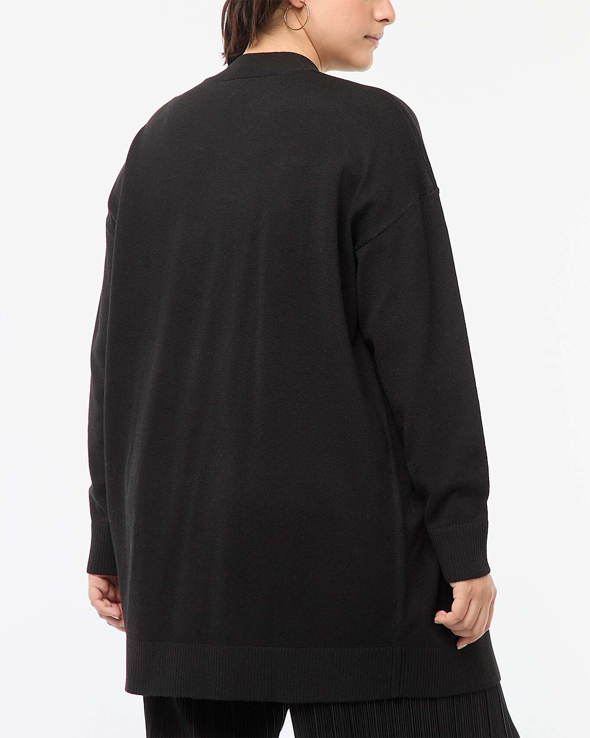 Womens Long Open Front Knit Ribbed Trim Cardigan