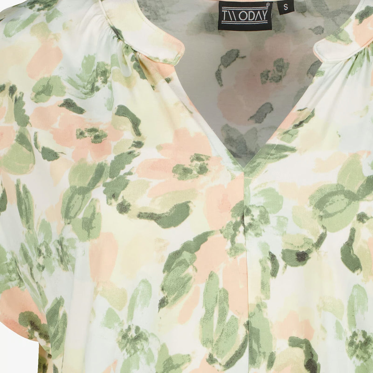 Womens Floral Print V-Neck Blouse Loose Fit Short Sleeve Top