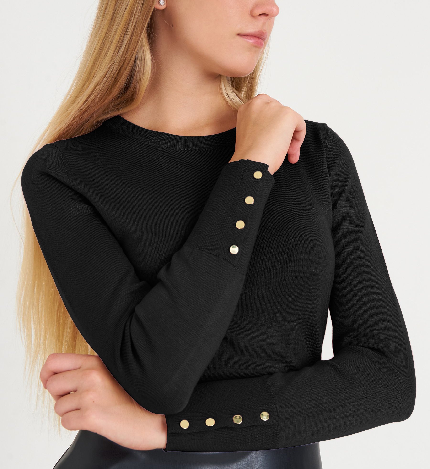 Womens Regular Fit Plain Knit Long Sleeve Sweater