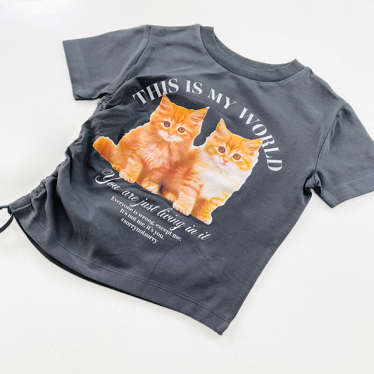 Girls Soft Cotton Cute Cat Graphic Print Crop Top