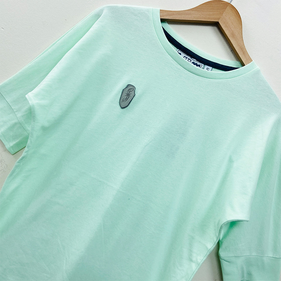 Womens Semi Long Side Vent Crewneck Casual Cotton T-Shirt