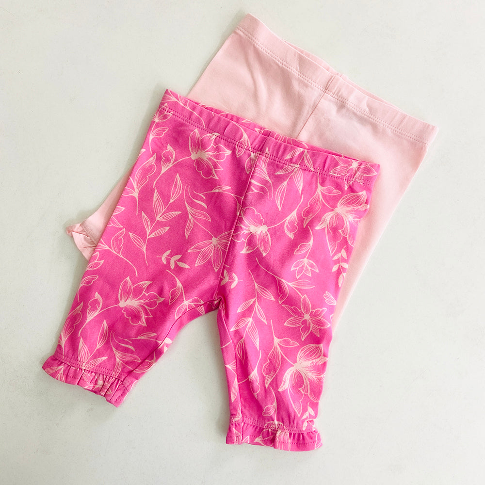 Pack of 2 Toddler Baby Girls 3/4 Cotton Ruffle Leggings