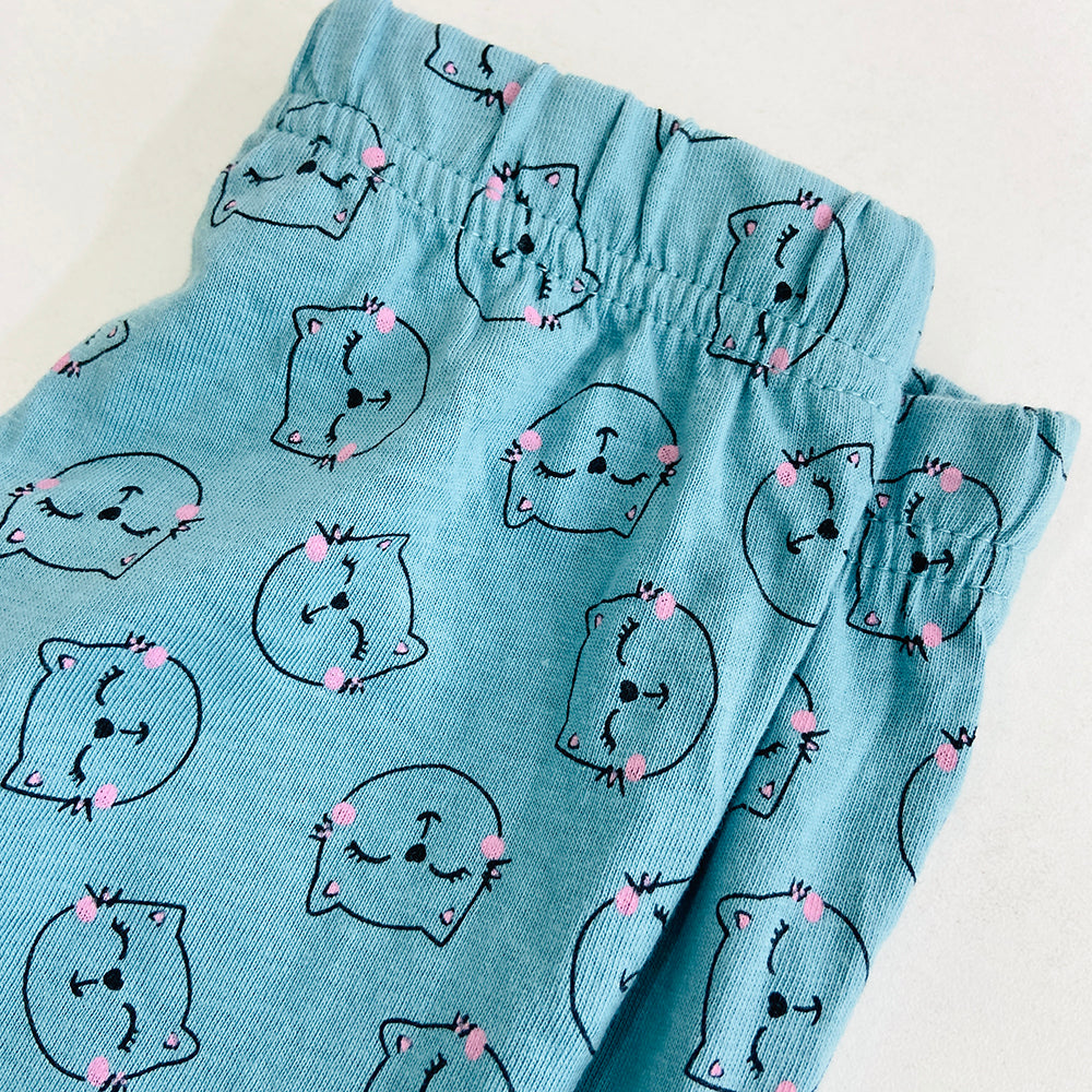 Girls Elasticated Printed Cotton Pajama With Ankle Cuff