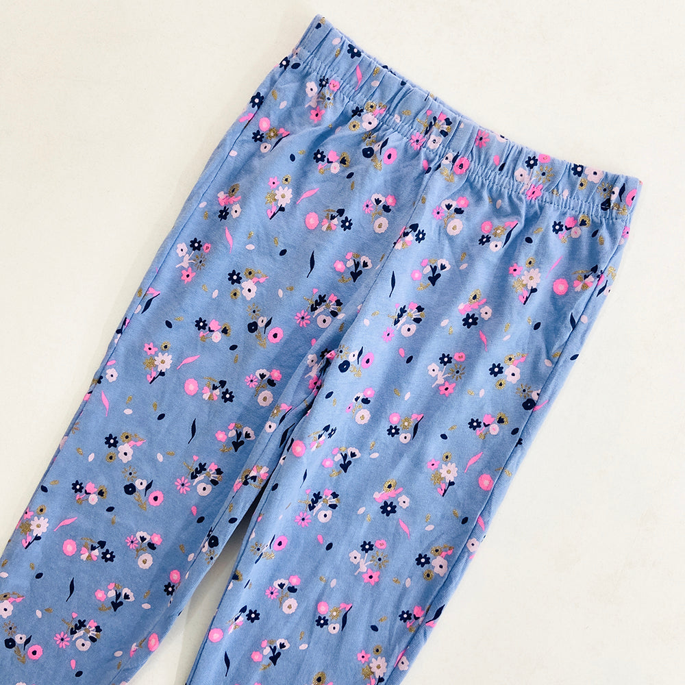 Girls Elasticated Printed Cotton Pajama With Ankle Cuff