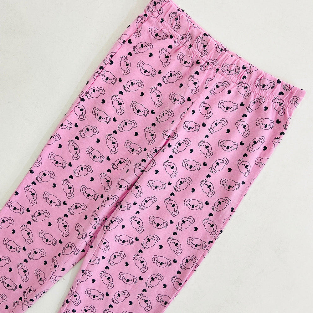 Girls Elasticated Printed Cotton Pajama With Ankle Cuff