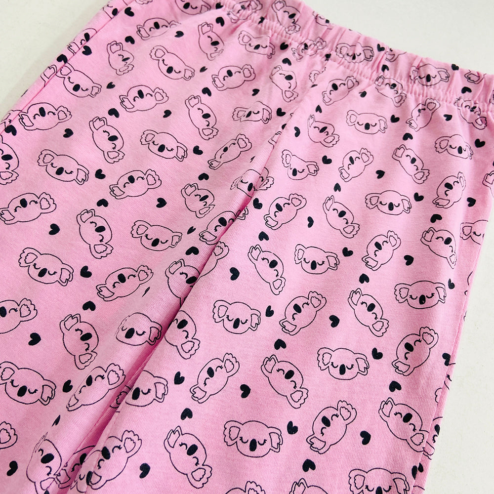 Girls Elasticated Printed Cotton Pajama With Ankle Cuff