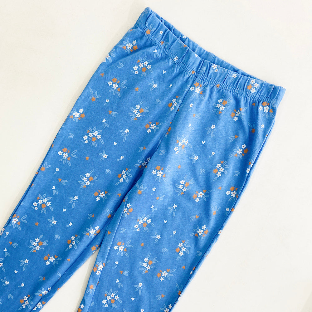 Girls Elasticated Printed Cotton Pajama With Ankle Cuff