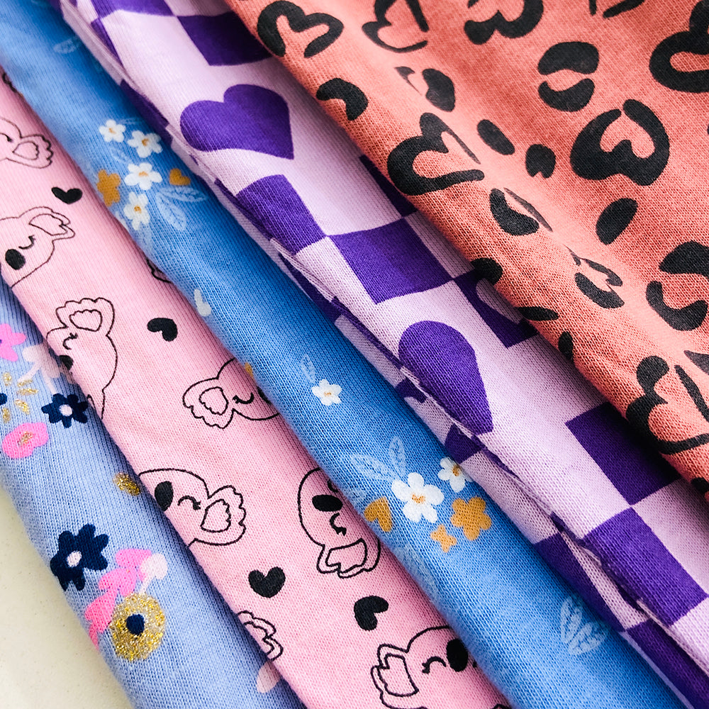 Girls Elasticated Printed Cotton Pajama With Ankle Cuff