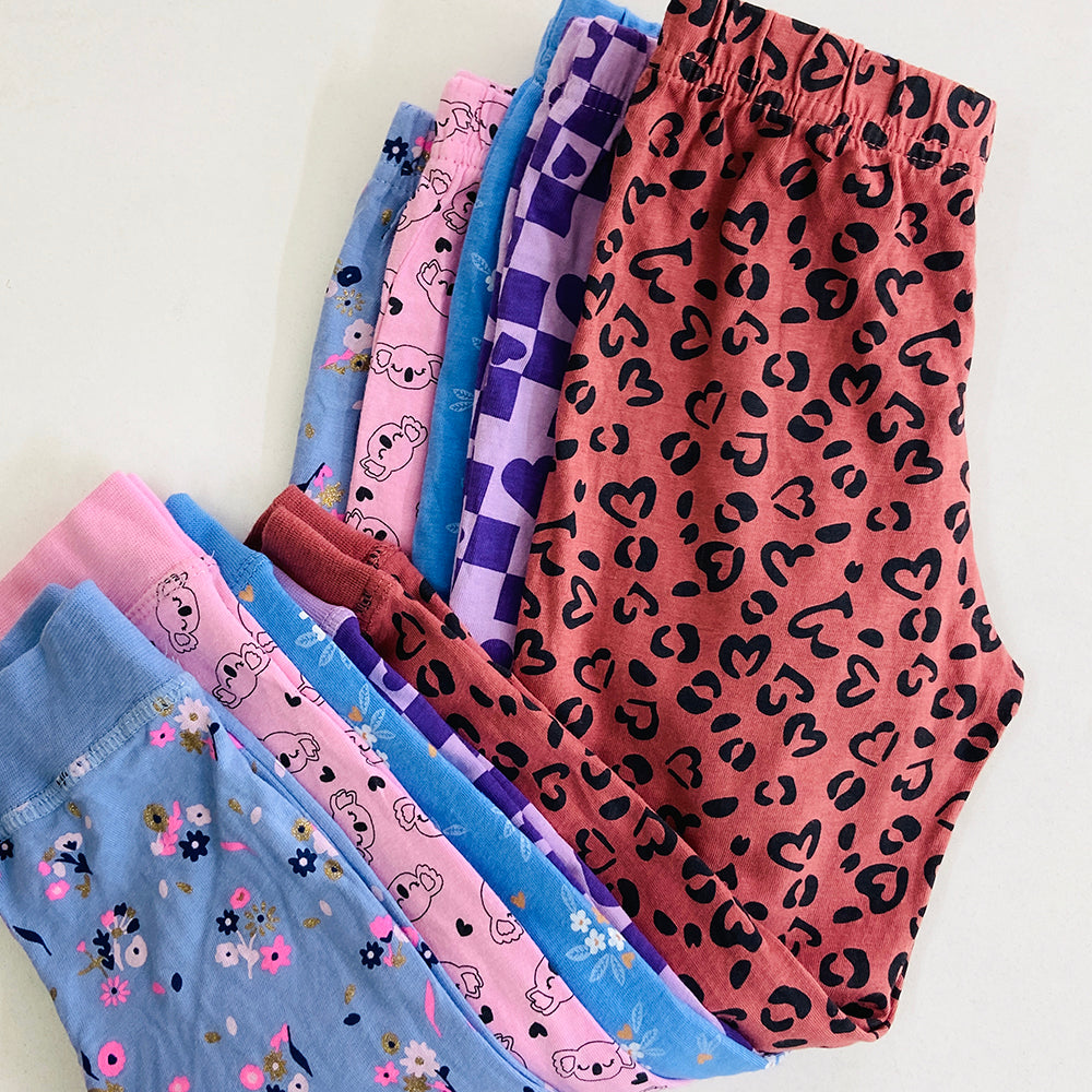 Girls Elasticated Printed Cotton Pajama With Ankle Cuff