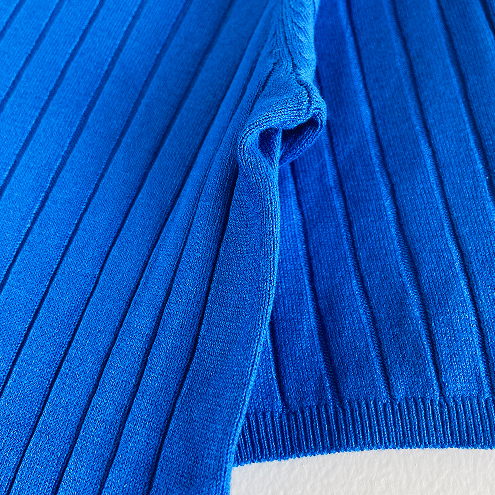 Ladies Short Sleeve Ribbed Knit Sweater Jumper