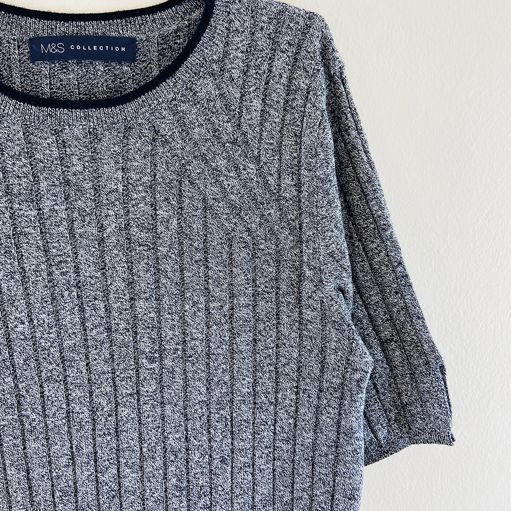 Ladies Short Sleeve Ribbed Knit Sweater Jumper