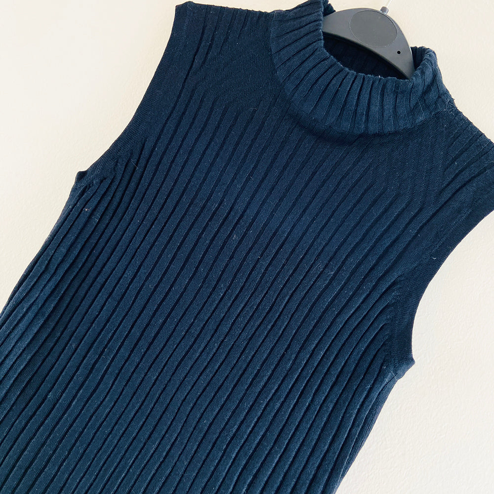 Womens Ribbed Funnel Neck Sleeveless Jumper