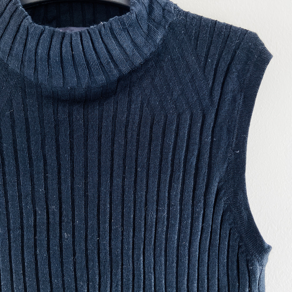 Womens Ribbed Funnel Neck Sleeveless Jumper
