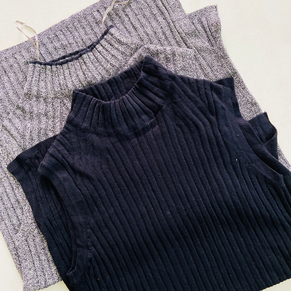 Womens Ribbed Funnel Neck Sleeveless Jumper