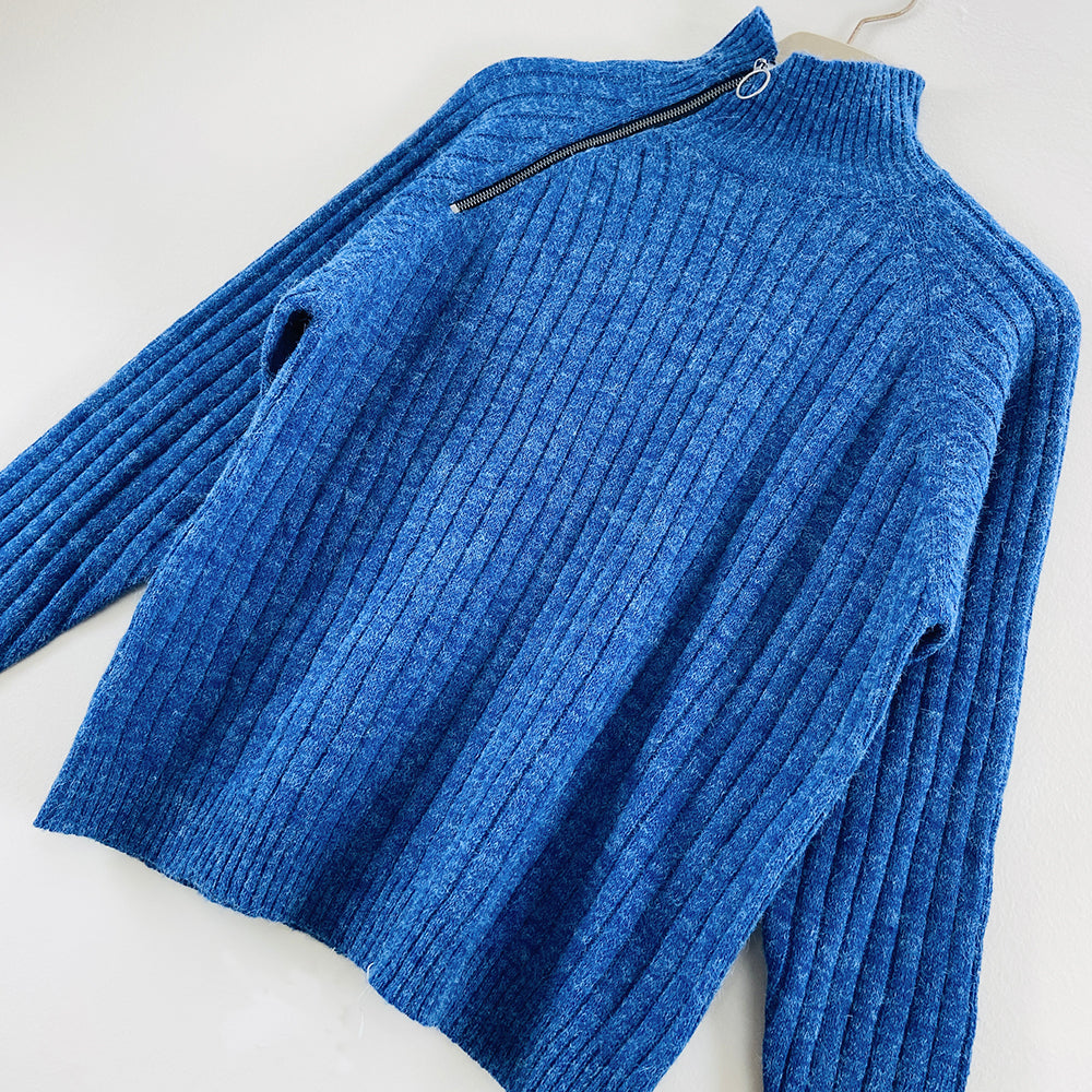 Womens Long Sleeve High Neck Ribbed Jumper Sweater