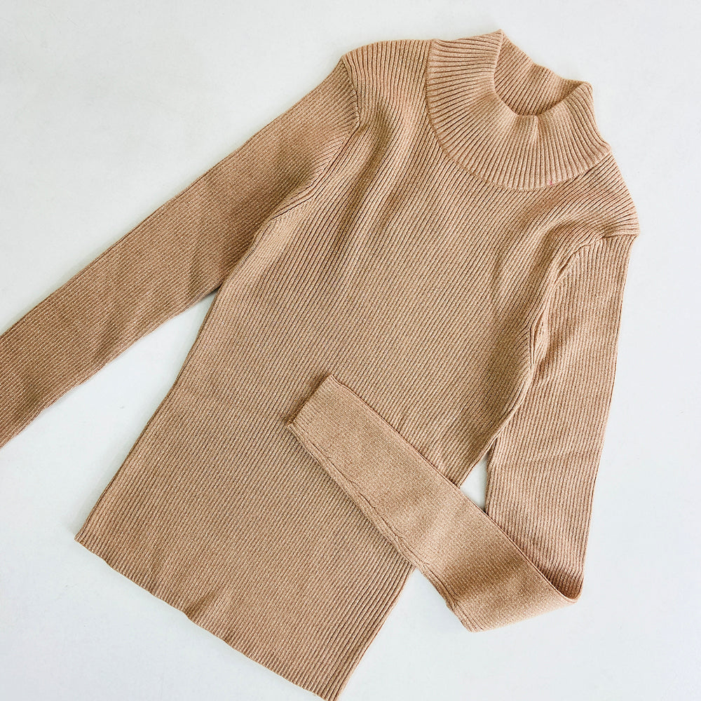 Womens Mock Neck Ribbed Glitter Sweater Top