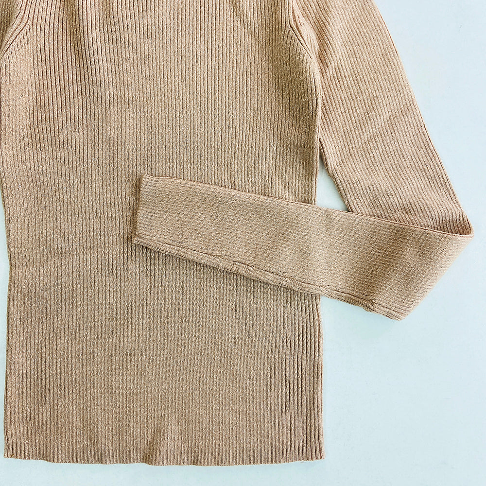 Womens Mock Neck Ribbed Glitter Sweater Top