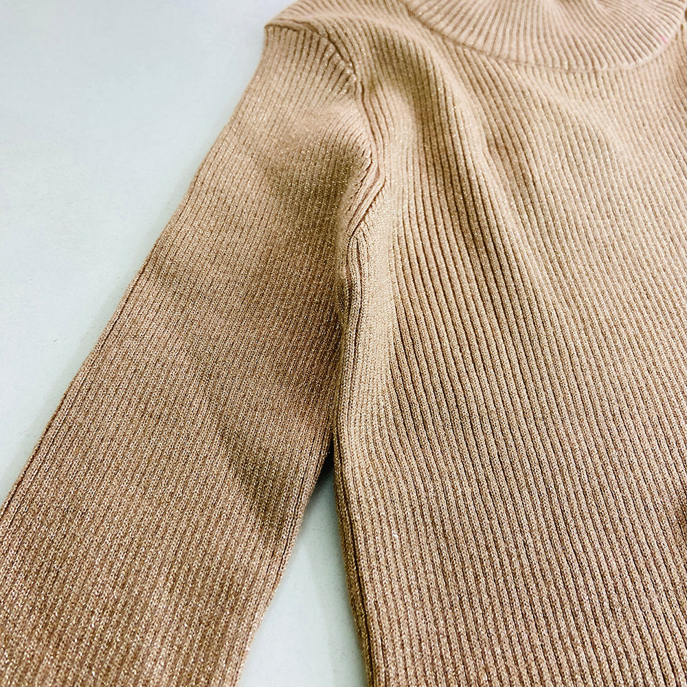 Womens Mock Neck Ribbed Glitter Sweater Top