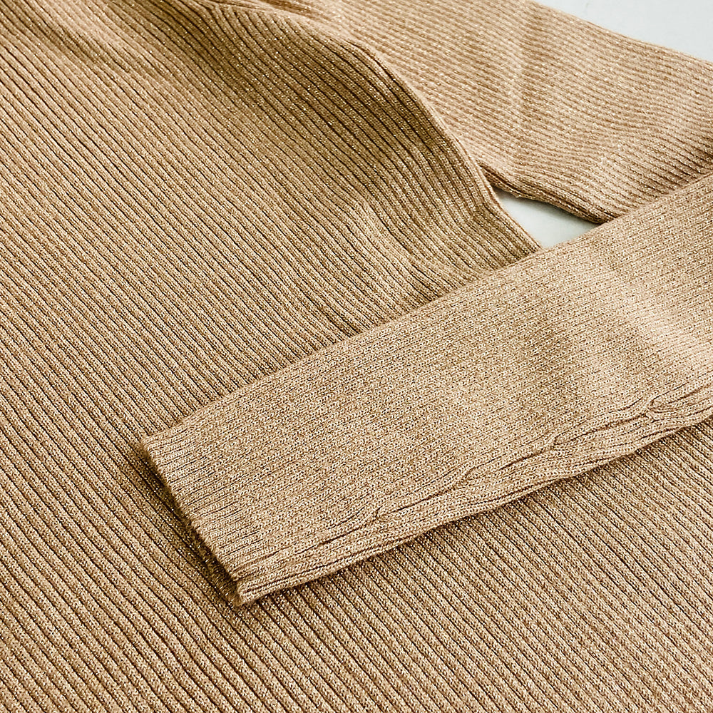 Womens Mock Neck Ribbed Glitter Sweater Top