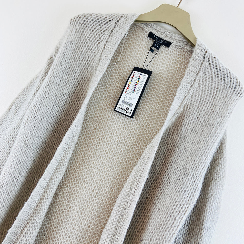 Womens Long Waffle Knit Open Cardigan