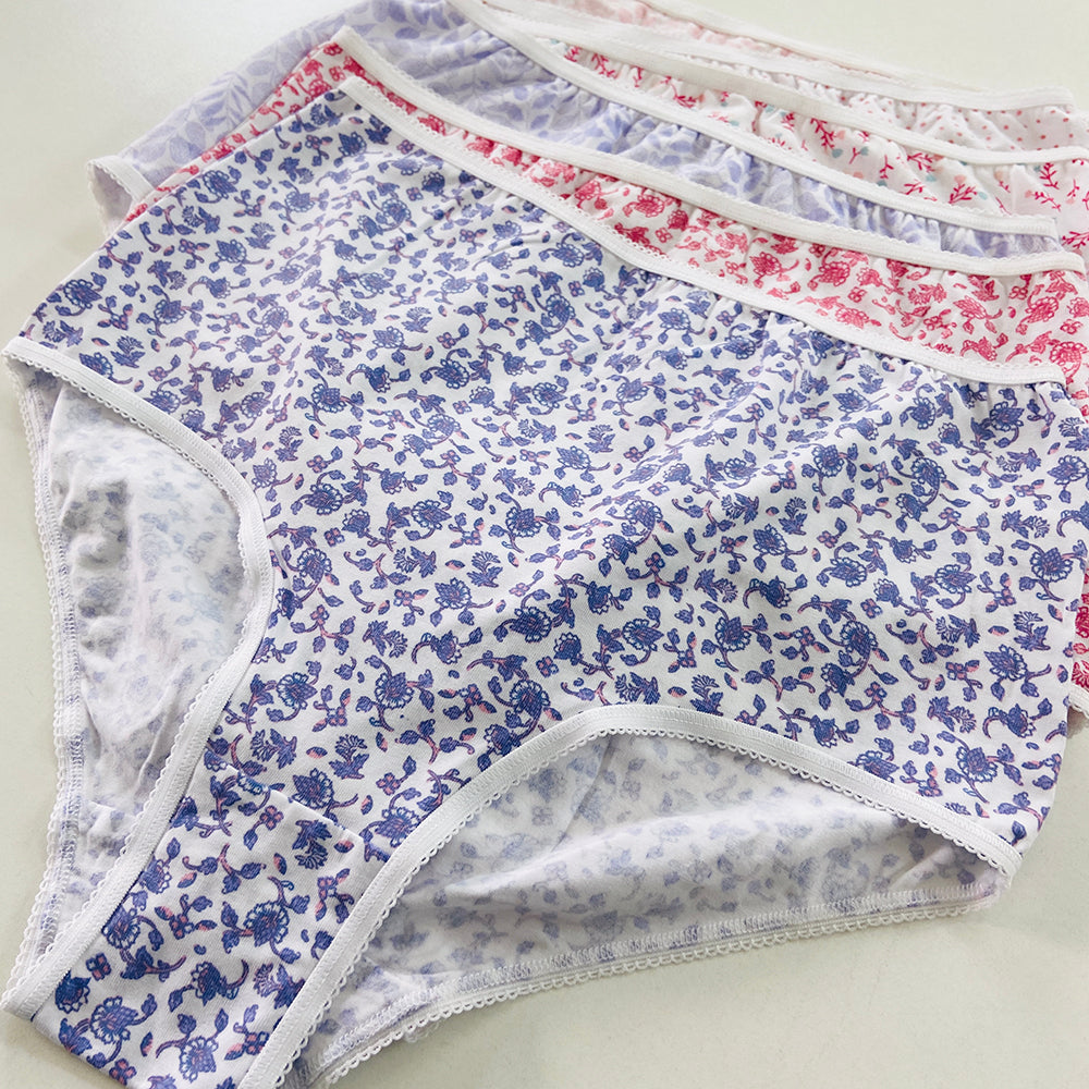 Pack of 4 Ladies High Waisted Full Back Coverage Printed Brief Panty