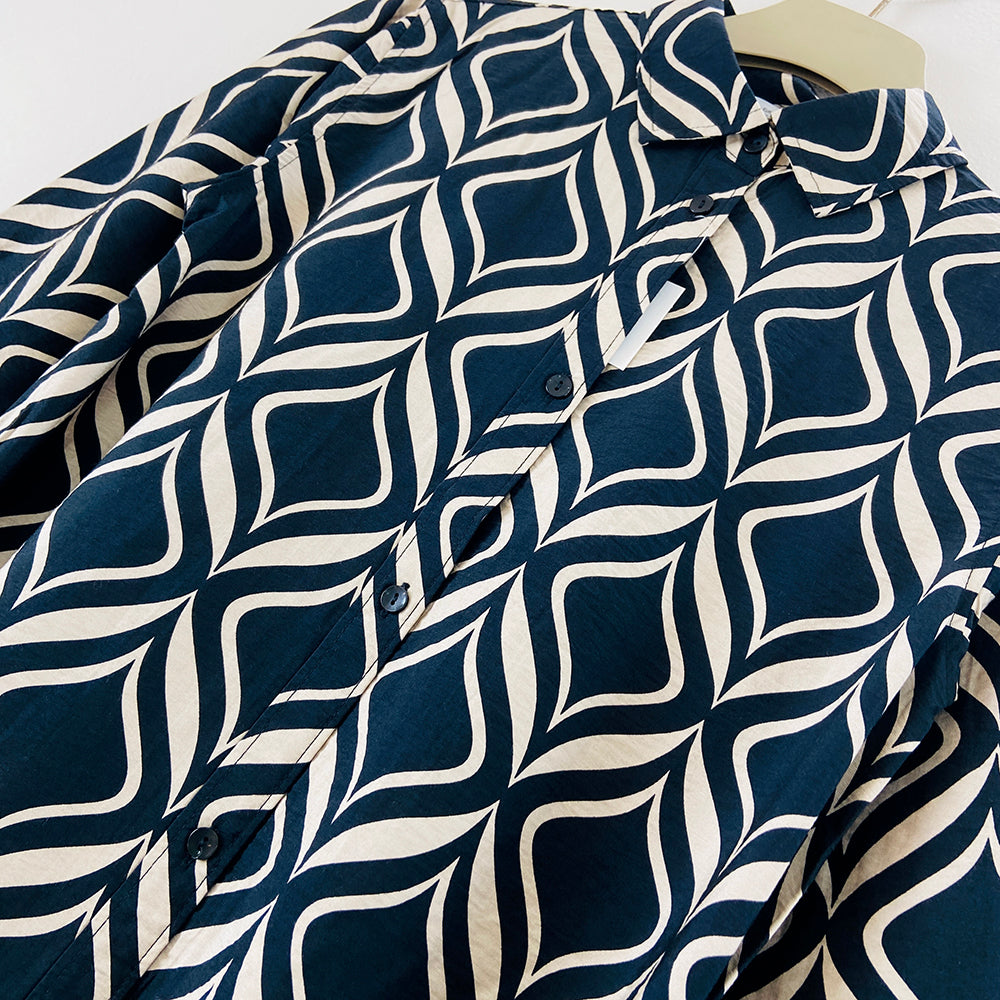 Womens Full Sleeve Abstract Midi Length Shirt Dress