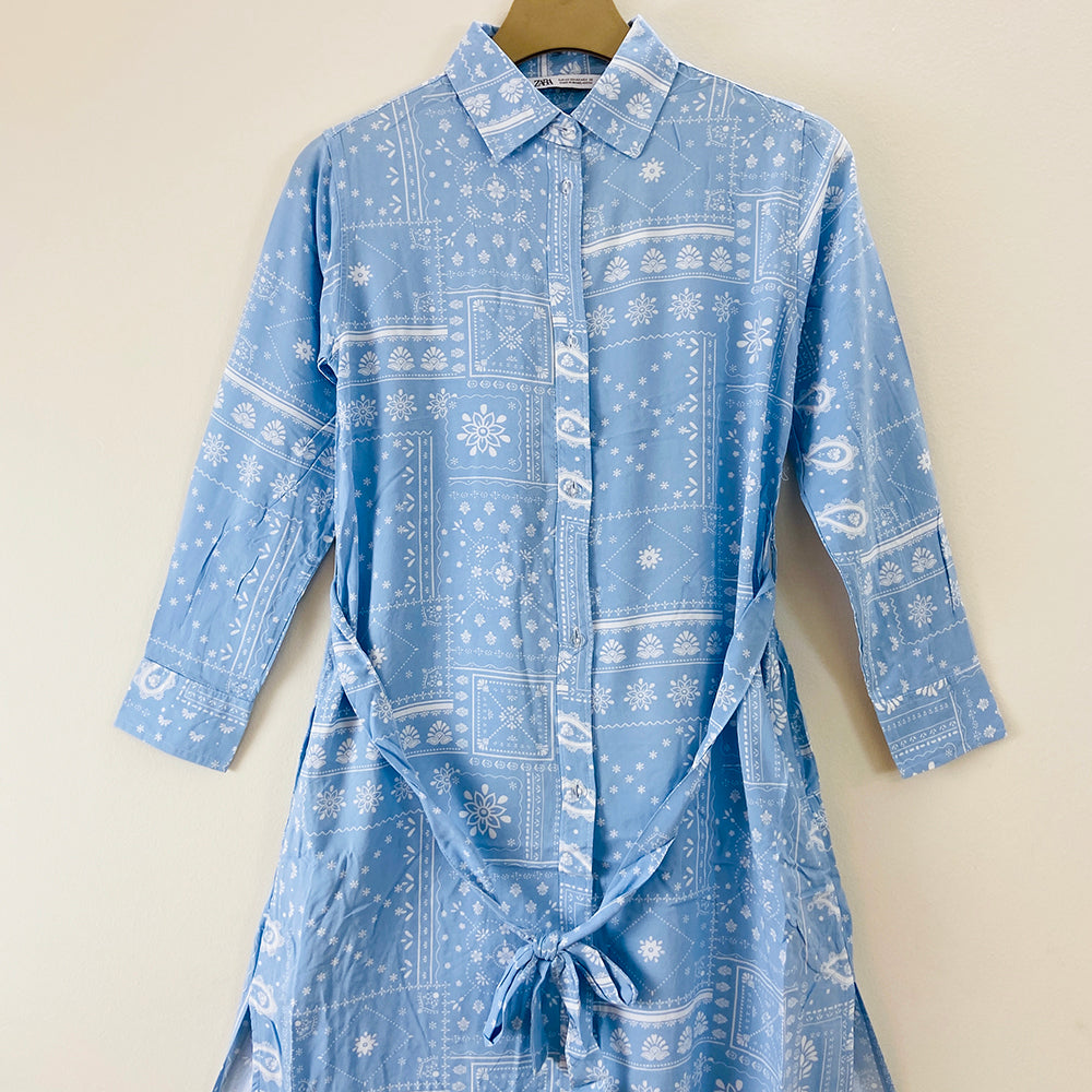 Womens Full Sleeve Abstract Midi Length Shirt Dress